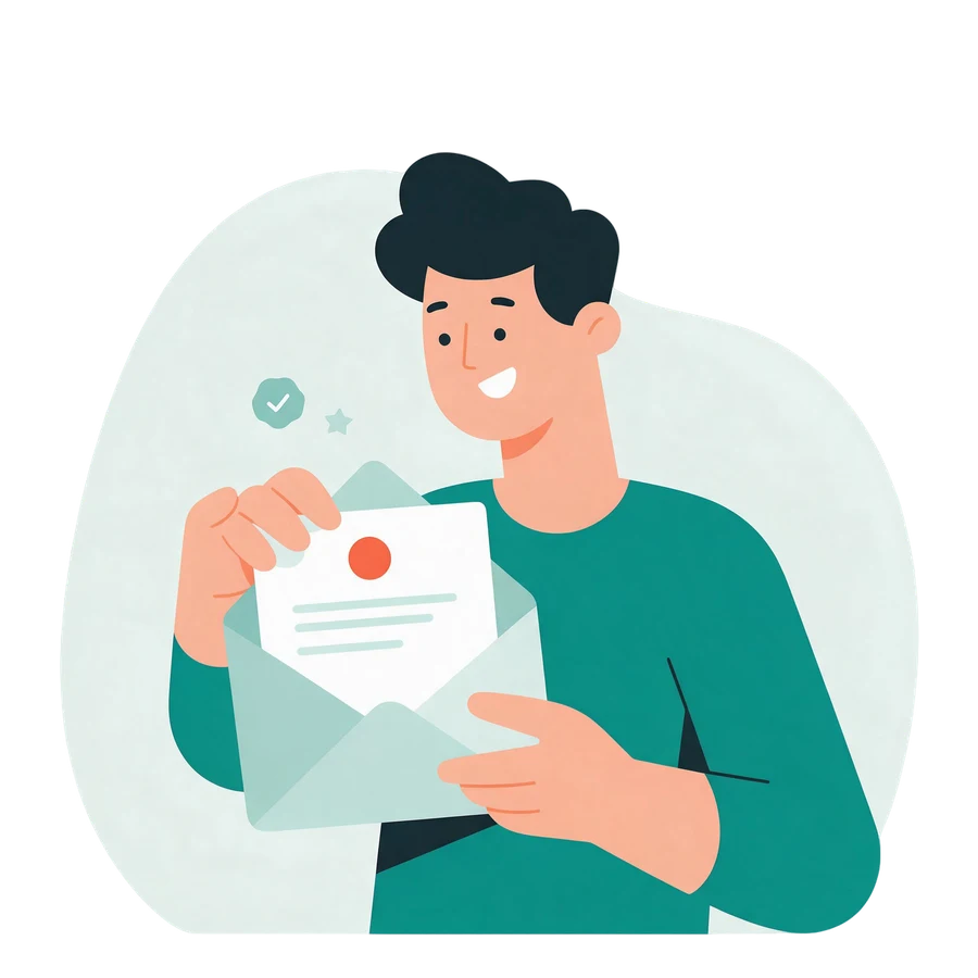 A young man opening an envelope with an invitation