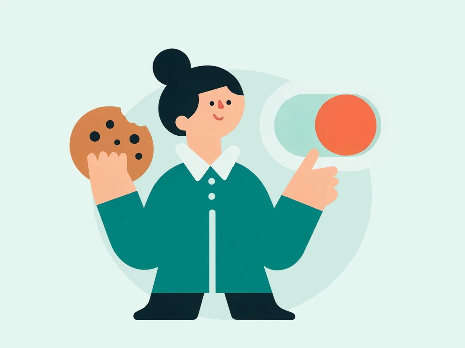 Illustration: a person with a cookie next to a toggle