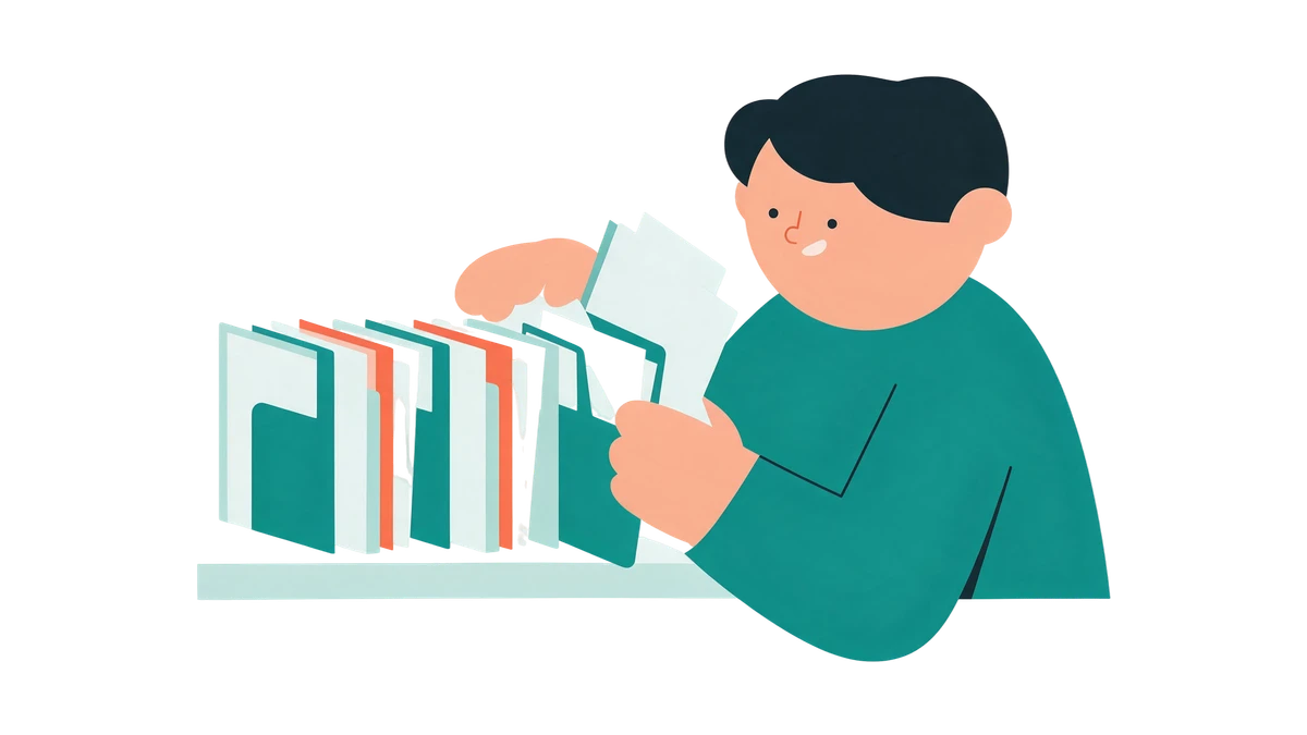 Illustration: medical papers sorted into coloured folders