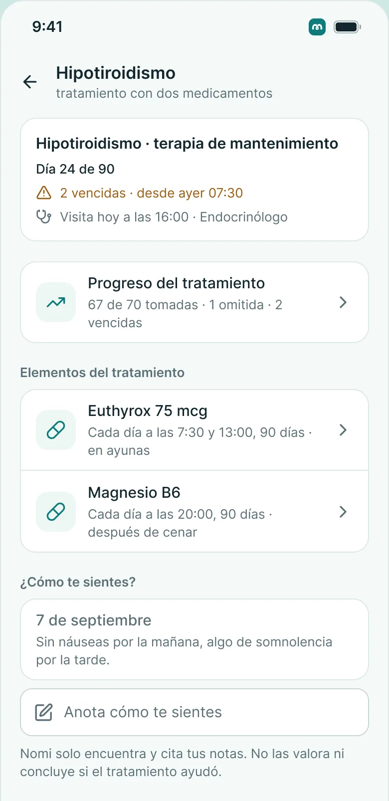 MedKeep en el móvil: tratamiento y progreso