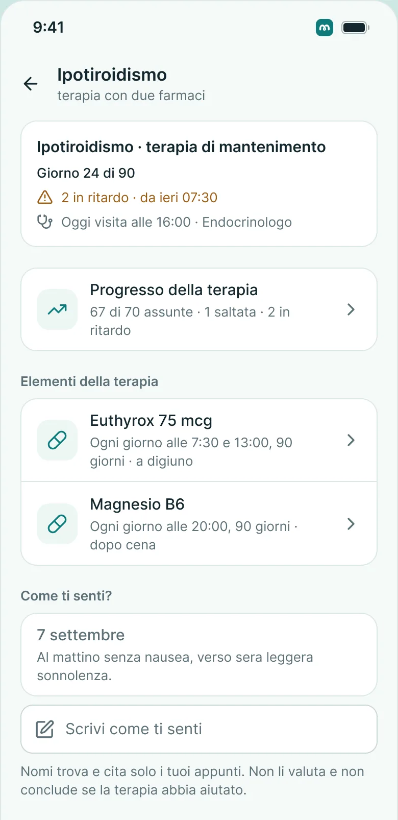 MedKeep sul telefono: terapia e progressi