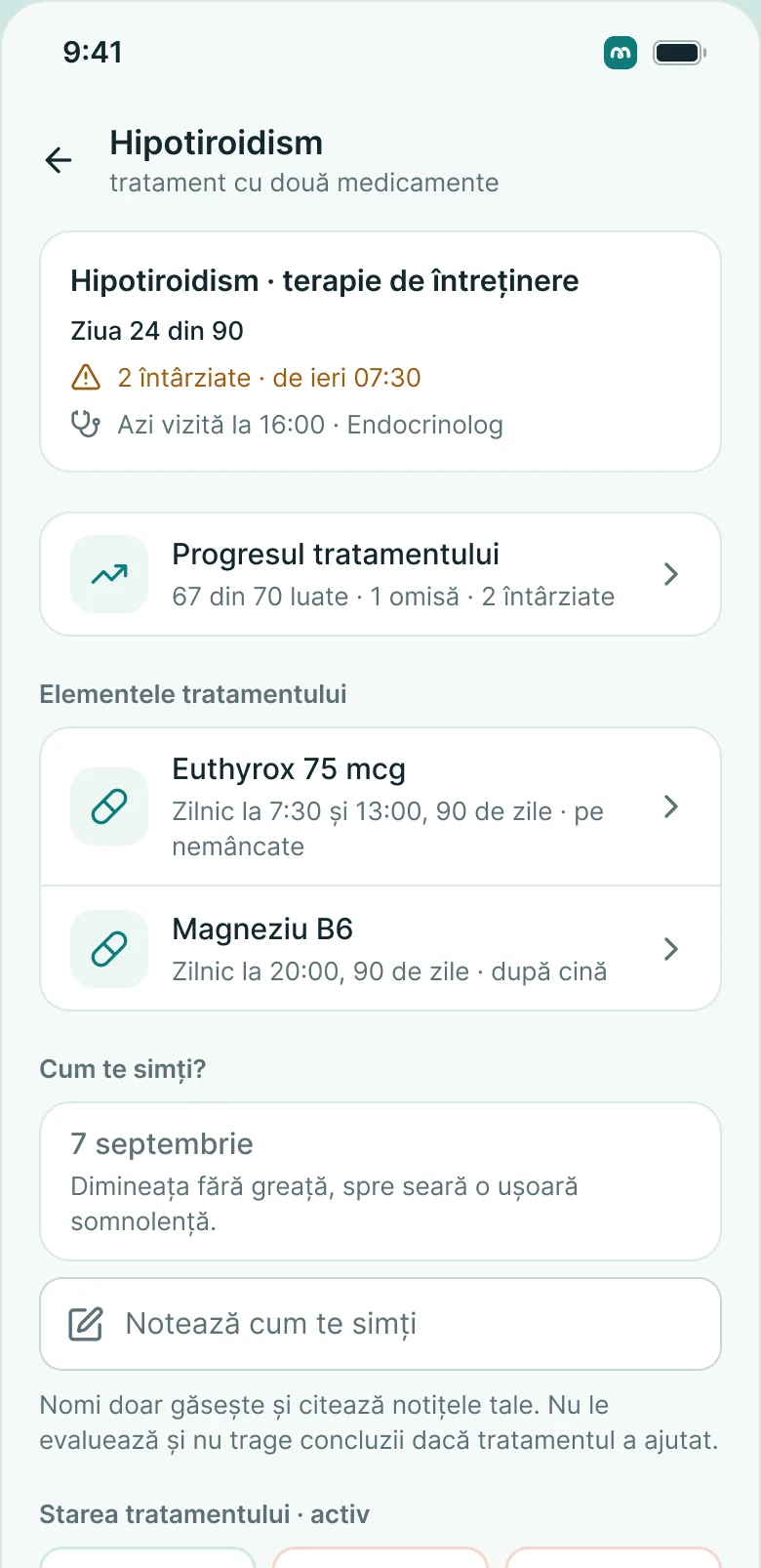 MedKeep pe telefon: cura de tratament și progresul