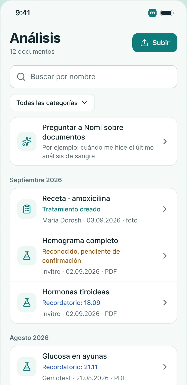 MedKeep en el móvil: análisis por fecha