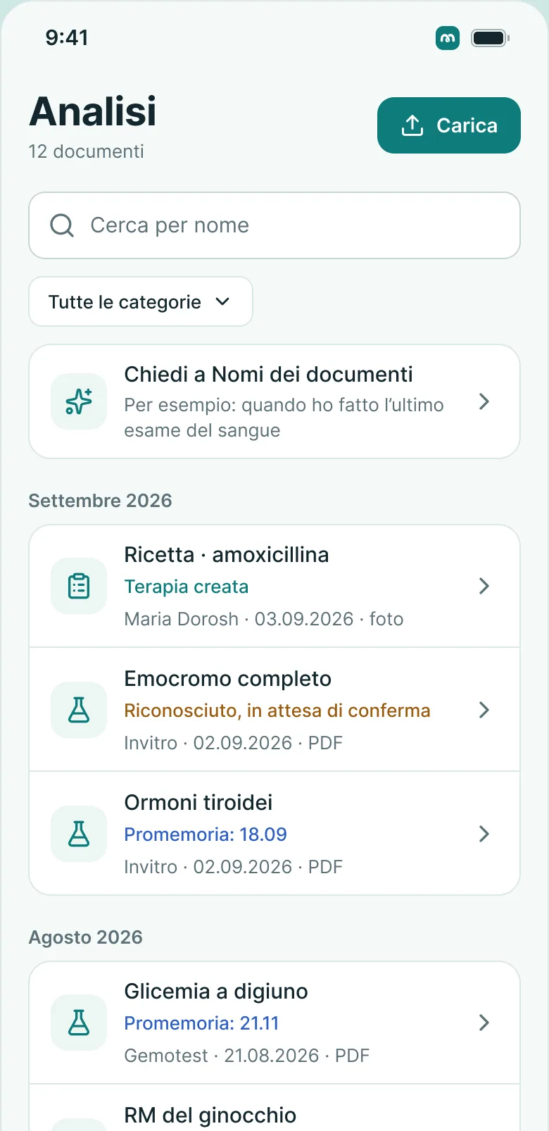 MedKeep sul telefono: analisi per data